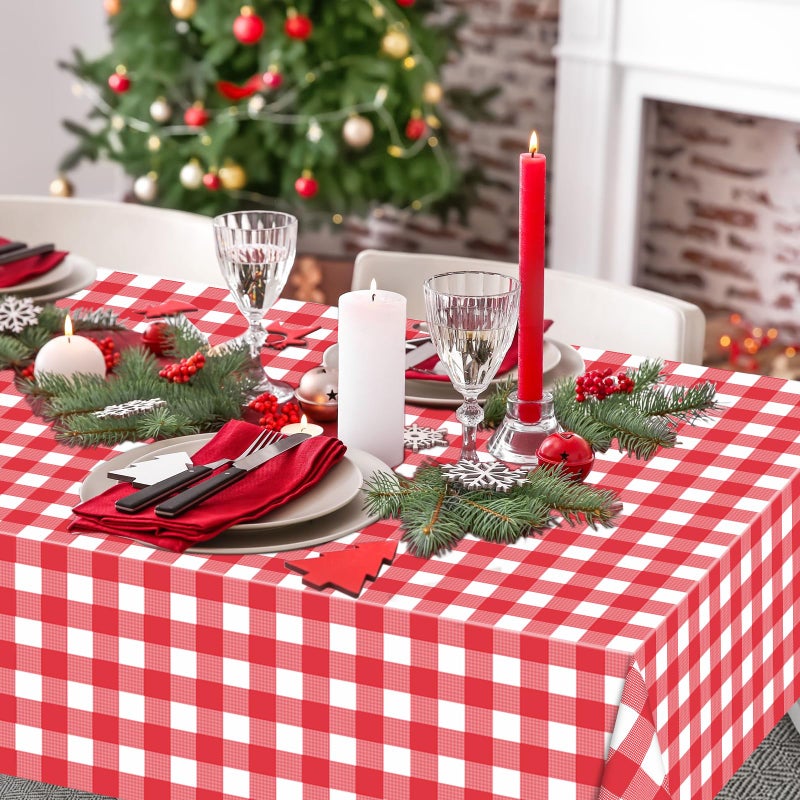 WNINK 4 Pack Red Gingham Tablecloth Rectangular Red and White Checkered Tablecloths Disposable Plastic Red Plaid Table Cover for Parties  Christmas  Outdoor Picnic  Birthday  Wedding  Camping 54 ? 108 - Image 5